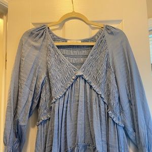 Boutique Mustard Seed Blue Tunic Blouse L NWOT